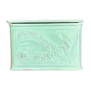 Sur La Table Salt Box Italian Ceramic‎ Lid Sale Antica Italy Biscotti Green Mint